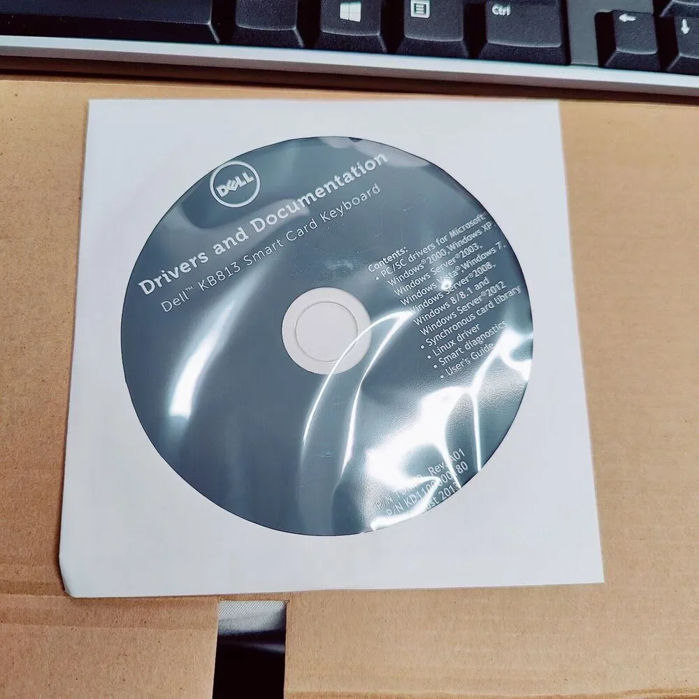 Dell‎ Black USB Wired Keyboard Smart Card Reader Software CD KB813 Open Box